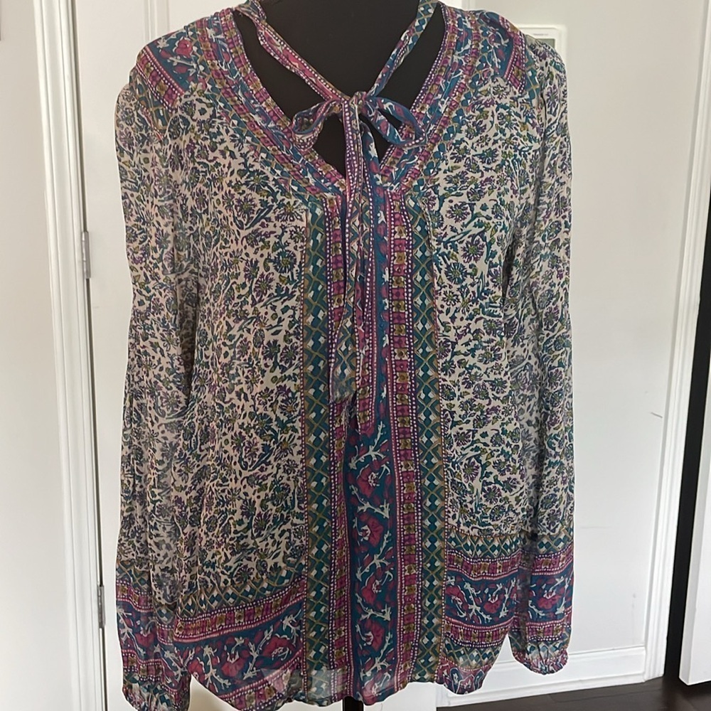 Lucky Brand Jewel Toned Tunic Blouse Size S Multicolored Boho Chic Whimsigoth - Picture 6 of 13